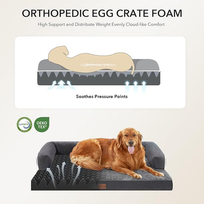 Orthopedic Dog Beds for Large Sized Dogs, Waterproof Egg Crate Foam Medium Dog Couch Beds for Crate 35x22Inch, Washable Pet Beds with Removable Cover and Nonskid Bottom, Dark Grey