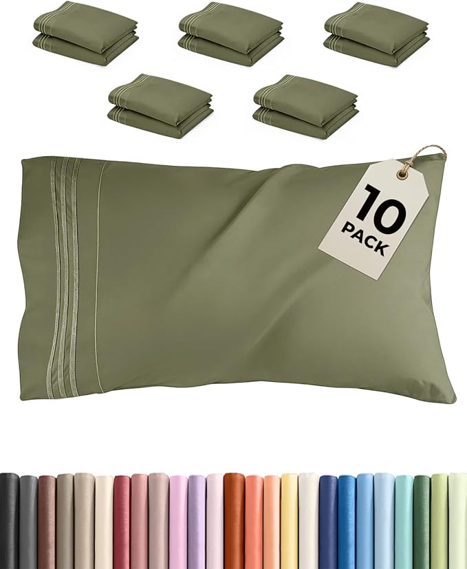 King Pillow Cases Set of 10 - Ultra Soft Hotel Quality Pillowcase Covers - Comfy. Cozy & Wrinkle Free - Shrink, Stain and Fade Resistant - Machine Washable Pillow Protectors - 10 Pcs Set - Sage Green