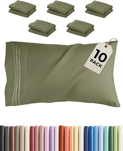 King Pillow Cases Set of 10 - Ultra Soft Hotel Quality Pillowcase Covers - Comfy. Cozy & Wrinkle Free - Shrink, Stain and Fade Resistant - Machine Washable Pillow Protectors - 10 Pcs Set - Sage Green