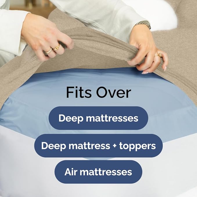 Extra Deep Full Sheet Set - 6 Piece Breathable and Cooling Sheets - Hotel Luxury Bedding for Women, Men, Kids & Teens - Easy Secure Fit - Soft and Wrinkle Free - Extra Deep Pockets - Heathered Beige