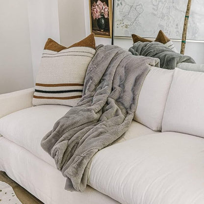 Minky Designs Ash Gray Minky Blanket – Ultra Soft Faux Fur Throw Blanket for Couch, Bed & Home – Fluffy, Warm & Luxurious – Posh Collection (X-Large, 60x84)