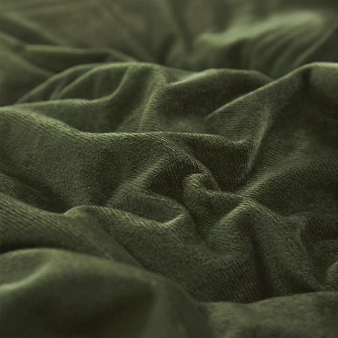 CLOTHKNOW Army Green Velvet Full Size Comforter Set 3Pcs Dark Green Bedding Comforter Sets Cozy Fluffy Green Comforter Hunter Green Comforter Sets Full