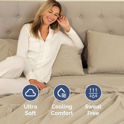 Full XL Size 4 Piece Sheet Set - Comfy Breathable & Cooling Bed Sheets Set - Hotel Luxury Bedding for Women, Men, Kids, Teens, Boys & Girls - Deep Pockets & Wrinkle Free - Oeko-Tex - Heathered Beige