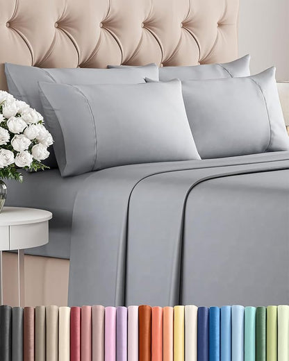 Full 6 Piece Sheet Set - Comfy Breathable & Cooling - Ultra-Soft Hotel Luxury Bedding Set with 8-16 Inch Deep Pockets - 1 Flat & 1 Fitted Sheet & 4 Pillowcases - Wrinkle Free & Easy Care - Steel Blue