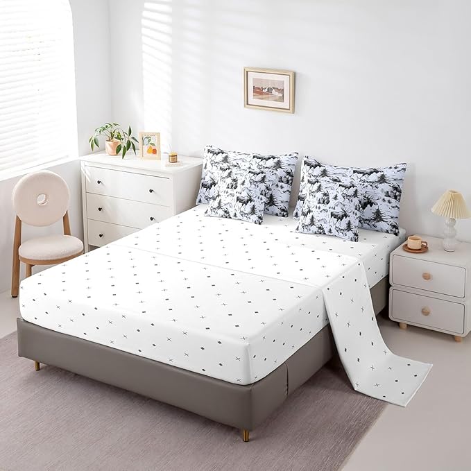 Erosebridal 7 Pcs Comforter Set Twin Size,Rustic Animal Bed in a Bag with Flat Sheet and Fitted Sheet for Kids and Adults,Farmhouse Cabin Lodge Bedding Set with Pillowcases and Cushion Cases