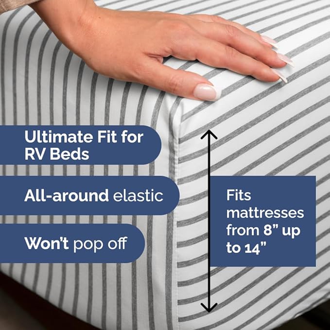 Short Queen RV Size 4 Piece Sheet Set - Comfy Breathable & Cooling Bed Sheets Set - Hotel Luxury Bedding for Women, Men, Kids, Teens, Boys & Girls - Deep Pockets, Ultra-Soft, Oeko-Tex - Grey Stripes