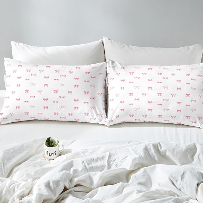 Erosebridal Bow Comforter Set Full Size, Girls Pink Bow Bedding for Kids Women Ultra Soft Cute Bowknot Comforter Kawaii Room Decor Duvet Set Coquette Princess Bowtie Quilt with 2 Pillow Cases