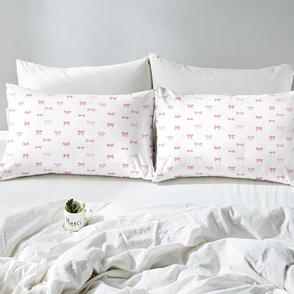 Erosebridal Bowknot Queen Comforter Set for Girls, Pink Bow Bedding, Ribbon Bow Knot Comforter for Teens Kids Women Bedroom Decor Coquette Princess Bowtie Quilt Bed Set Soft 2 Pillowcases, All Season