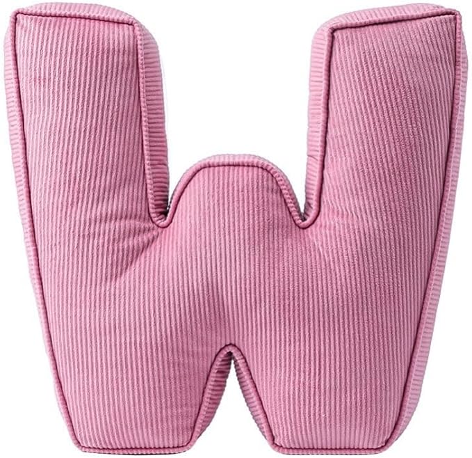 Pink Letter Plush Pillow, Letter Hugging Throw Pillows, Decorative Corduroy Initial Letter Shaped Throw Pillows, Letter Pillows English Alphabet A to Z for Sofa Bedroom Living Room Decor (W)