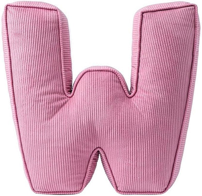 Pink Letter Plush Pillow, Letter Hugging Throw Pillows, Decorative Corduroy Initial Letter Shaped Throw Pillows, Letter Pillows English Alphabet A to Z for Sofa Bedroom Living Room Decor (W)
