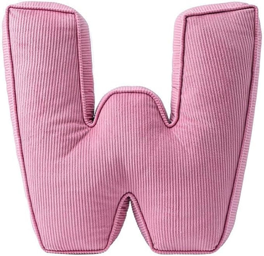 Pink Letter Plush Pillow, Letter Hugging Throw Pillows, Decorative Corduroy Initial Letter Shaped Throw Pillows, Letter Pillows English Alphabet A to Z for Sofa Bedroom Living Room Decor (W)