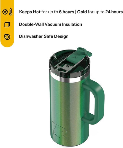 RTIC 16oz Road Trip Travel Mug with Lid and Handle, Ceramic Lined, Insulated, Stainless Steel, Metal, Double Wall Vacuum-Insulation, Portable Coffee, Tea Cup for Hot and Cold Drink, Pine Tree Glitter