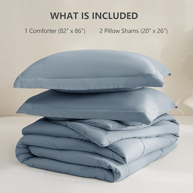CozyLux Full Size Comforter Sets - Grayish Blue Comforter Full Size, 3 Pieces Box Stitched Bed Set for All Seasons, Soft Lightweight Bedding Sets with 1 Down Alternative Comforter and 2 Pillow Shams