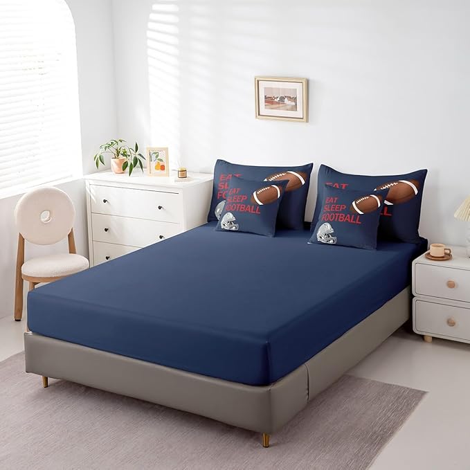 Feelyou Football Bed in a Bag Kids Rugby Bedding Set Boys Girls Football Lover Comforter Set King Size 7 Pieces Sports Bed Set with Comforter, Sheet Set, Pillowcases, Pillow Covers