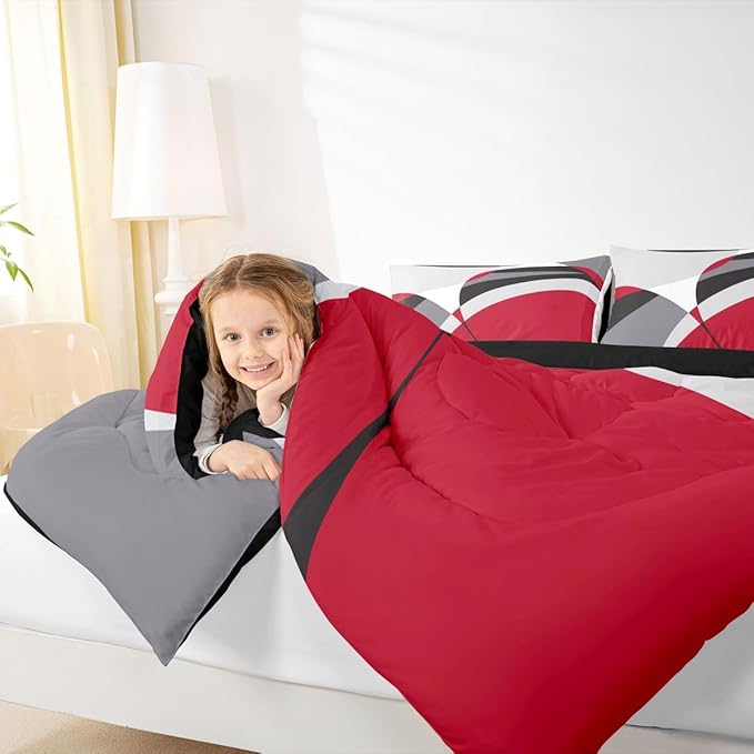 Erosebridal Abstract Bedding Full Geometric Comforter Set, Modern Duvet Insert Red Black Gray Quilt Comforter, Stripe Bedding Comforters & Sets Luxurious Kids Teen Adults Bedroom Decor 3pcs
