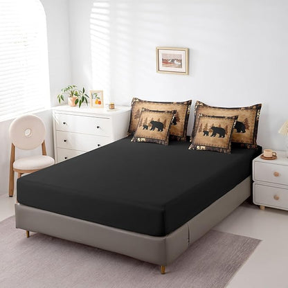 Feelyou Bear Comforter Set Queen Size 7 Pcs Cabin Lodge Bed in a Bag Rustic Wild Animals Bedding Farmhouse Hunting Bed Set with Sheets, Pillowcases, Pillow Covers