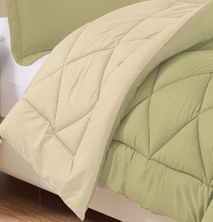 Elegant Comfort Goose Down Alternative -Diamond-Stitched- Quilted 2-Piece Reversible Comforter Set/Duvet Insert Soft Bedding-Medium Warmth for All Seasons, Twin/Twin XL, Sage/Cream