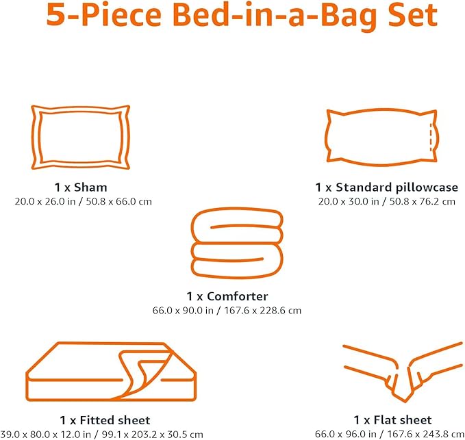 Amazon Basics Twin/Twin XL Lightweight Microfiber Comforter Bedding Set with Printed Sheets, 5-Piece Bed-in-a-Bag, Coral Medallion