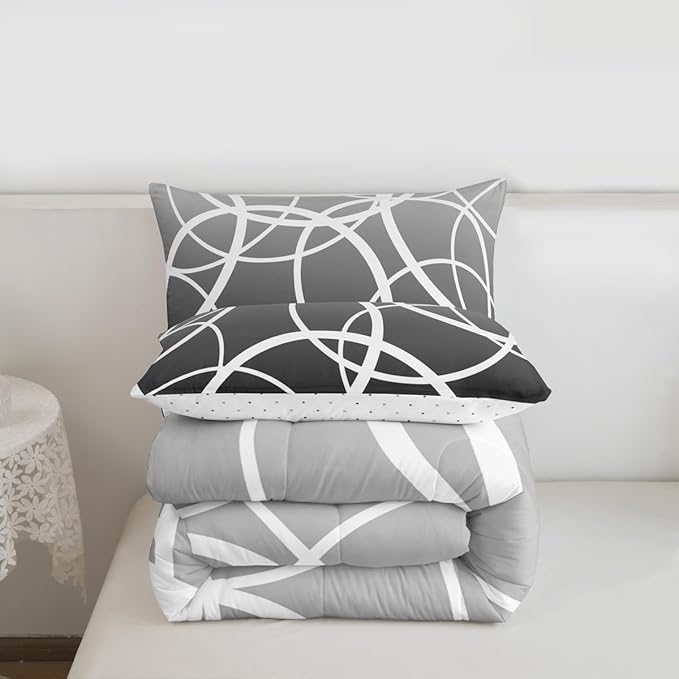 Castle Fairy Circle Comforter Set,Gray Gradient Bedding Set for Girls Women,Adults Abstract Stripes Comforter,Modern Style Quilted Duvet Set Bedroom Collection Twin Size 2Pcs