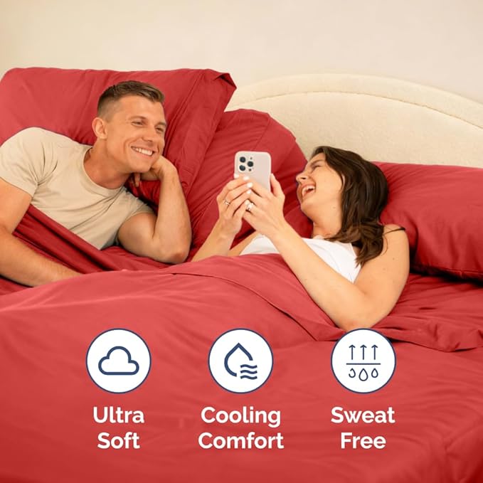 Flex Top Split Head King 4 Piece Sheet Set - Comfy Breathable & Cooling Bed Sheets Set - Hotel Luxury Bedding for Women, Men, Kids, Teens, Boys and Girls - Deep Pockets, Ultra-Soft & Oeko-Tex - Red