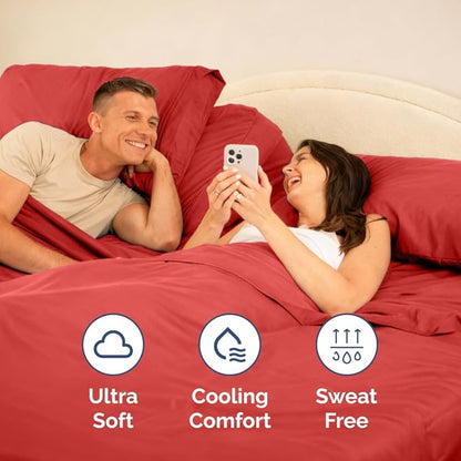 Flex Top Split Head King 4 Piece Sheet Set - Comfy Breathable & Cooling Bed Sheets Set - Hotel Luxury Bedding for Women, Men, Kids, Teens, Boys and Girls - Deep Pockets, Ultra-Soft & Oeko-Tex - Red