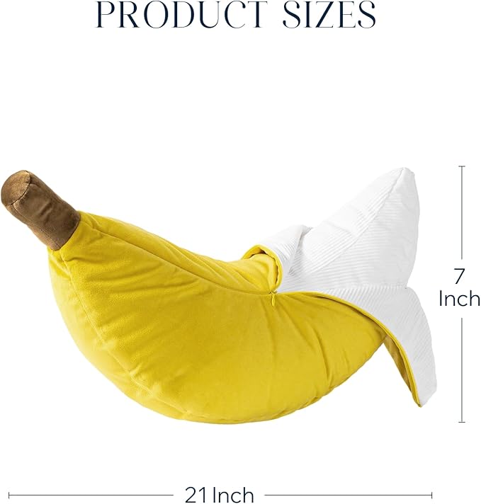 Phantoscope Fruit Shaped Pillows Series Banana Shaped Throw Pillow, Fun Home Decor of Fruit Themed Shaped Cushions, Fall Decorative Shaped Pillow for Couch Bed and Chair, Yellow, 21 x7 inches