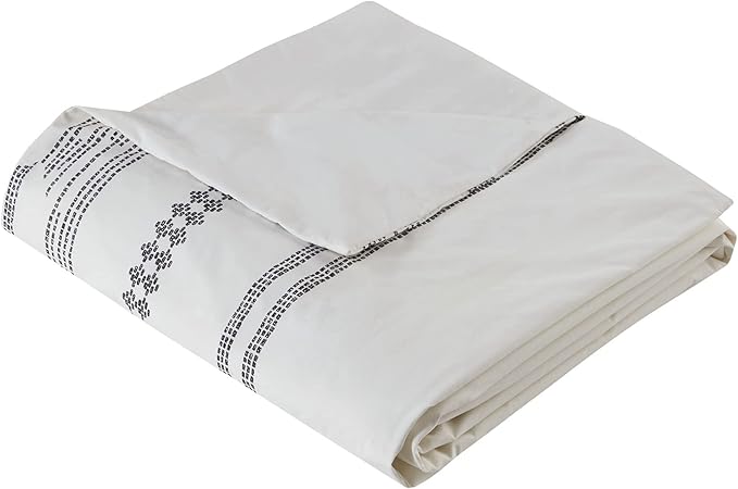 INK+IVY Nea 100% Cotton Duvet Set Mid Century Modern Design, All Season Comforter Cover Bedding Set, Matching Shams, King/Cal King, Stripes Teasel White 3 Piece