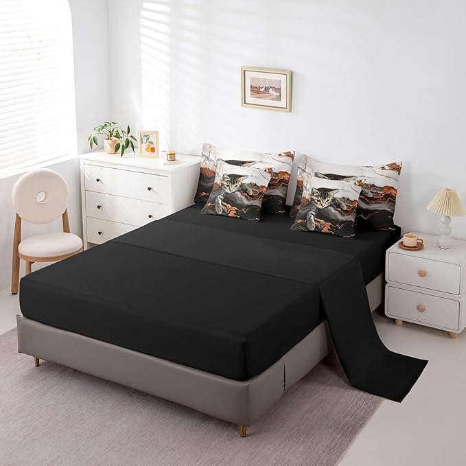 Erosebridal Orange Marble Bedding Set Full Watercolor Marble Ink Fluid Bed in A Bag Luxury Modern Marbling Cat Comforter Sets with Sheets Retro Artwork Style Aesthetic Bed Set(Orange, Full)