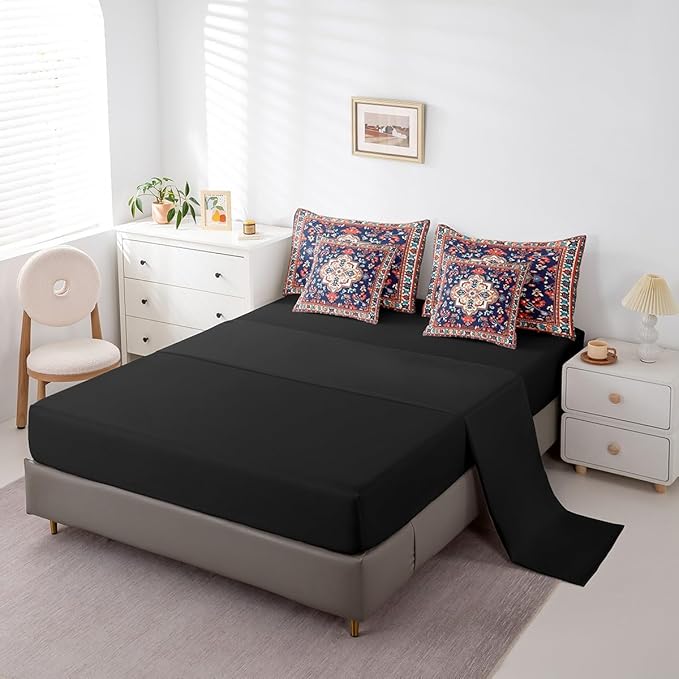Oriental Comforter Set Vintage Bedding Comforter Sets 7 Pieces Red Blue Art Deco Bed in a Bag Boho Mandala Full Bedding Sets Aesthetic Hippie Bedding Sets & Collections for Kids Toddler Bedroom Decor