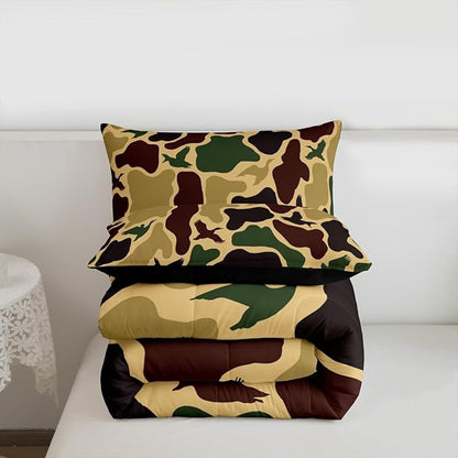 Erosebridal Camouflage Military Comforter Set Toddler Size Duck Hunting Bedding Set for Adults Teens Farmhouse Woodland Comforter Camo Huner Quilt Bedroom Decor