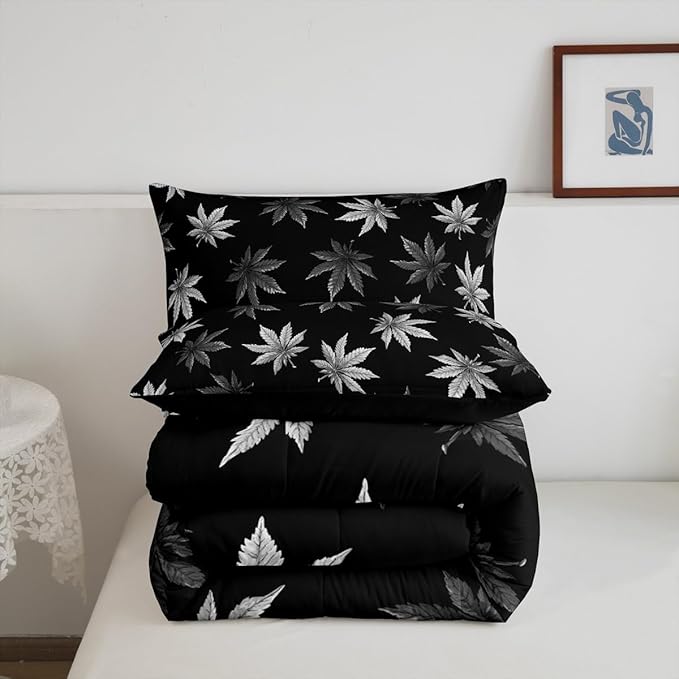 Erosebridal Silver Leaves Comforter Set Full, Leaves Bedding for Kids Boys Girls,Tropical Botanical Bedding Comforter Sets,Exotic Plant Down Comforter,Luxury Soft
