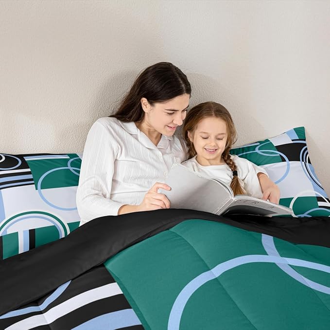 Modern Green Blue King Comforter Set Circles Swirls Bedding Sets Room Decor Abstract Black White Square Duvet Insert Geometric Stripe Quilt Set Modern Creative Texture Art Down Comforter All Season