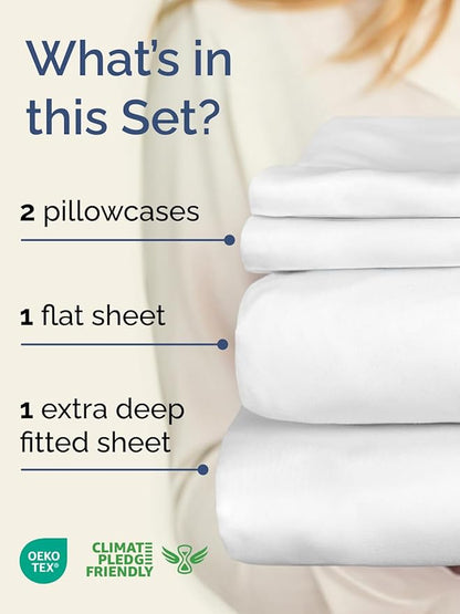Extra Deep Twin Sheet Set - 4 Piece Breathable and Cooling Sheets - Hotel Luxury Bedding for Women, Men, Kids & Teens - Easy & Secure Fit - Soft, Wrinkle Free and Comfy - Extra Deep Pockets - White