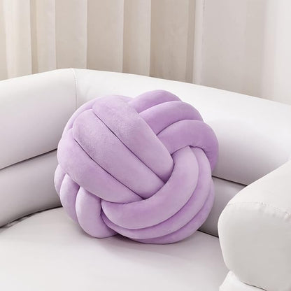 Sioloc Soft Knot Ball Pillows,Round Throw Pillow Cushion Home Decoration Plush Pillow,Throw Knotted Pillow Handmade Round Plush Pillow（7.8inches,Lilac）