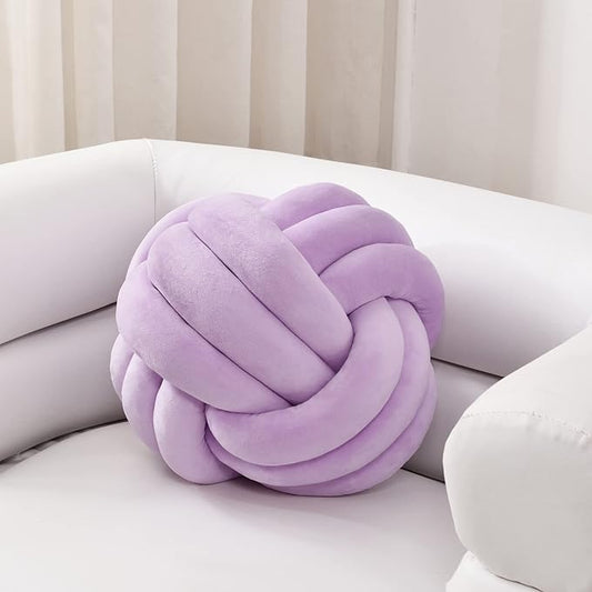 Sioloc Soft Knot Ball Pillows,Round Throw Pillow Cushion Home Decoration Plush Pillow,Throw Knotted Pillow Handmade Round Plush Pillow（13.7inches,Lilac）