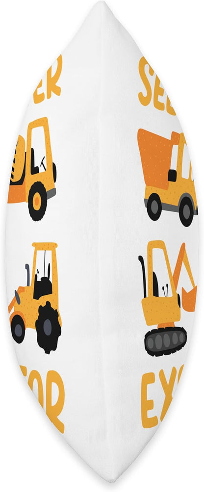 Construction Vehicles Excavator Trucks Bulldozer Crane Throw Pillow