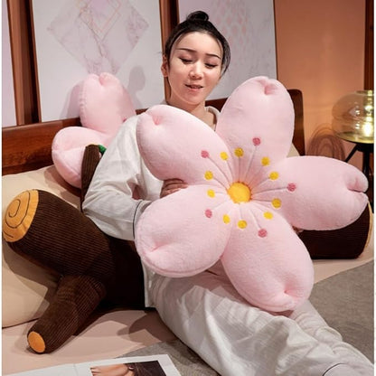 Plush Cherry Blossom Throw Pillow, Cute Pink Sakura Flower Cushion for Bedroom Study Living Room Sofa Chair, Cute Floral Home Decor for Women (Pink Flower core, 17.7 inch)