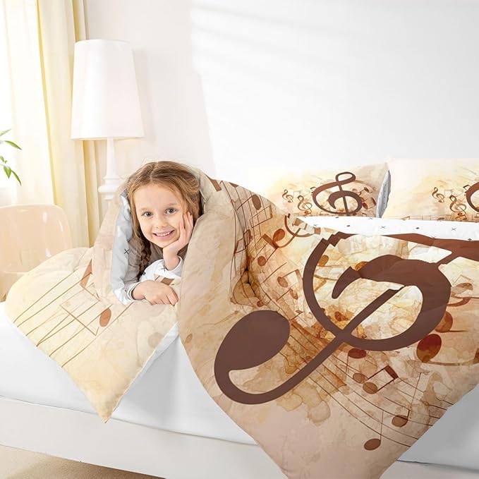 Erosebridal Musical Notes Comforter Set Twin, Retro Rotating Music Down Comforter for Kid Adult, Rock Music Grunge Style Quilted Duvet, Brown Tie Dye Warm Duvet Insert,Lightweight Reversible