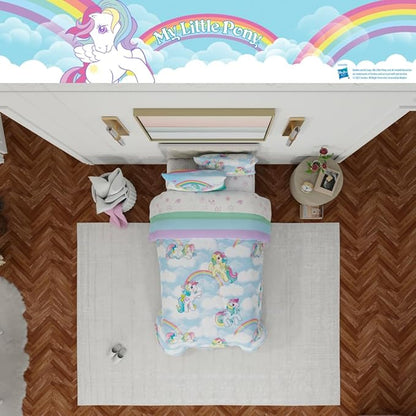 Franco Collectibles My Little Pony Classic Retro Unicorn Rainbow Bedding 5 Piece Super Soft Comforter and Sheet Set with Sham, Twin, (100% Official Licensed Product)
