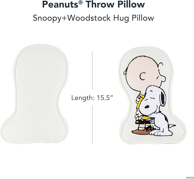 Berkshire Peanuts® Plush Throw Pillow, Gift Idea, Snoopy Cute Character Shaped Cushion, Soft Cozy Decor for Bed Couch Chair(75th Charlie Brown + Snoopy Hugs Pillow All Colorways, 15.5’’ L)