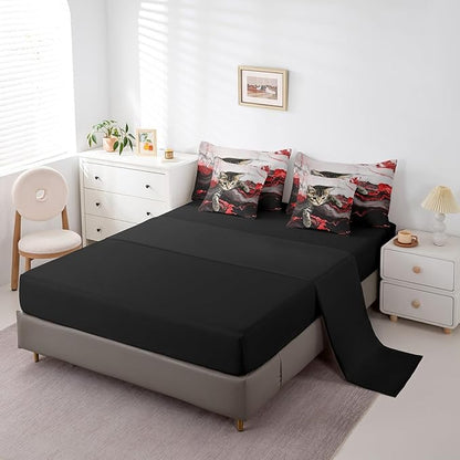 Erosebridal Red Marble Bedding Set 7 Pieces Watercolor Marble Ink Fluid Bed in A Bag Luxury Modern Marbling Cat Comforter Sets with Sheets, Retro Artwork Style Aesthetic Bed Set(Red, Twin)