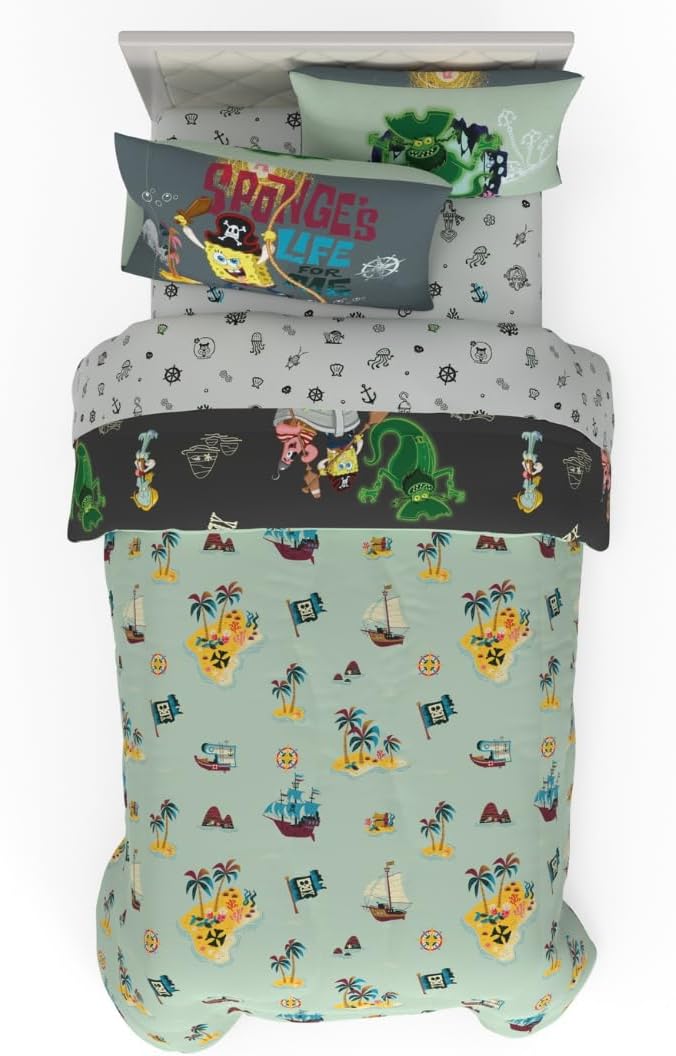 The Spongebob Movie: The Search for Squarepants Bedding Set – Roblox Reward Included - 5 Piece Twin Soft Reversible Comforter & Sheet Set, (Officially Licensed Product) by Franco Kids