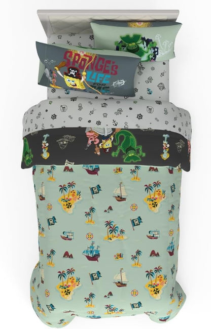 The Spongebob Movie: The Search for Squarepants Bedding Set – Roblox Reward Included - 5 Piece Twin Soft Reversible Comforter & Sheet Set, (Officially Licensed Product) by Franco Kids