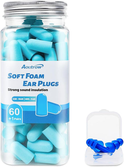 60 Pairs Soft Foam Ear Plugs, 38dB SNR Slow Rebound Ear Plugs for Sleeping Noise Cancelling, Noise Reduction, Work, Swimming, Shooting, Studying, Blue