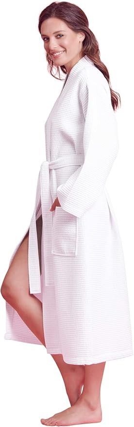 Luxurious Bathrobe for Women - Soft & Absorbent - Lightweigh & Comfort - Long & Kimono - Waffle & Cotton - Hotel/Spa Robe