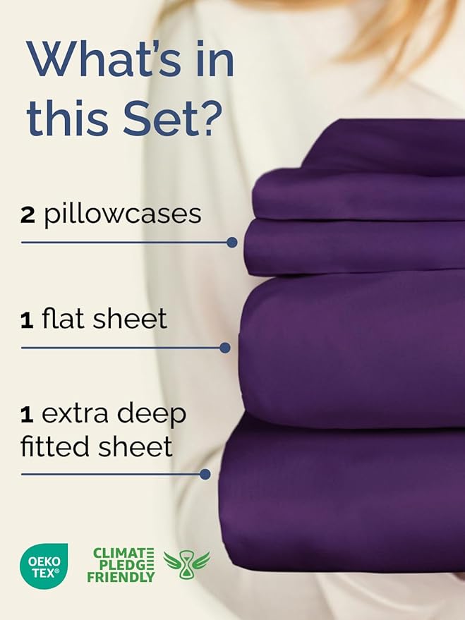 Extra Deep Twin Sheet Set - 4 Piece Breathable and Cooling Sheets - Hotel Luxury Bedding for Women, Men, Kids & Teens - Easy & Secure Fit - Soft, Wrinkle Free and Comfy - Extra Deep Pockets - Purple