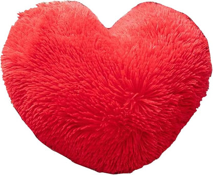 MorroMorn Fluffy Heart Throw Pillows, Shaggy Decorative Pillow for Sofa Couch Bed, Cute Room Decor Decorations for Women Girls Kids (Red)