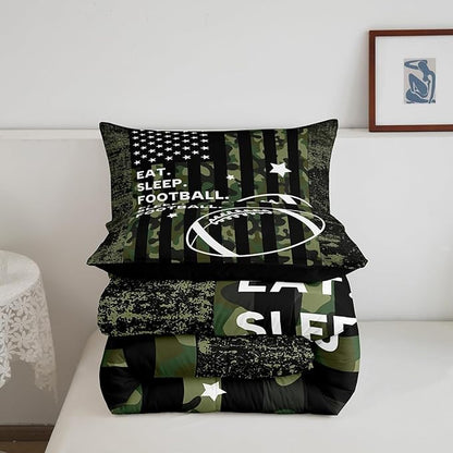 Feelyou Full Football Bedding Set for Kids Toddler Camo American Flag Comforter Set for Boys Girls Rugby Sports Comforter Teens Soccer Duvet Set Microfiber Bed Set
