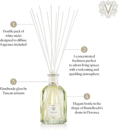 Dr. Vranjes - Ginger Lime 1250 ml Diffuser + Double Pack of White Sticks (3 Pieces Bundle)- Luxury Home Fragrance, Made in Italy, Main Scent: Fruity, Olfactory Pyramid: Lime, Ginger, White Pepper.