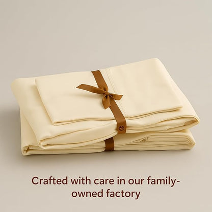 Peru Pima 415 Thread Count Percal Twin Sheet Set - 100% Peruvian Pima Cotton, 3 Piece (Flat, Fitted, 1 Pillowcase) - Cooling, Crisp, Deep Pocket, Hotel Quality Bedding - Ivory